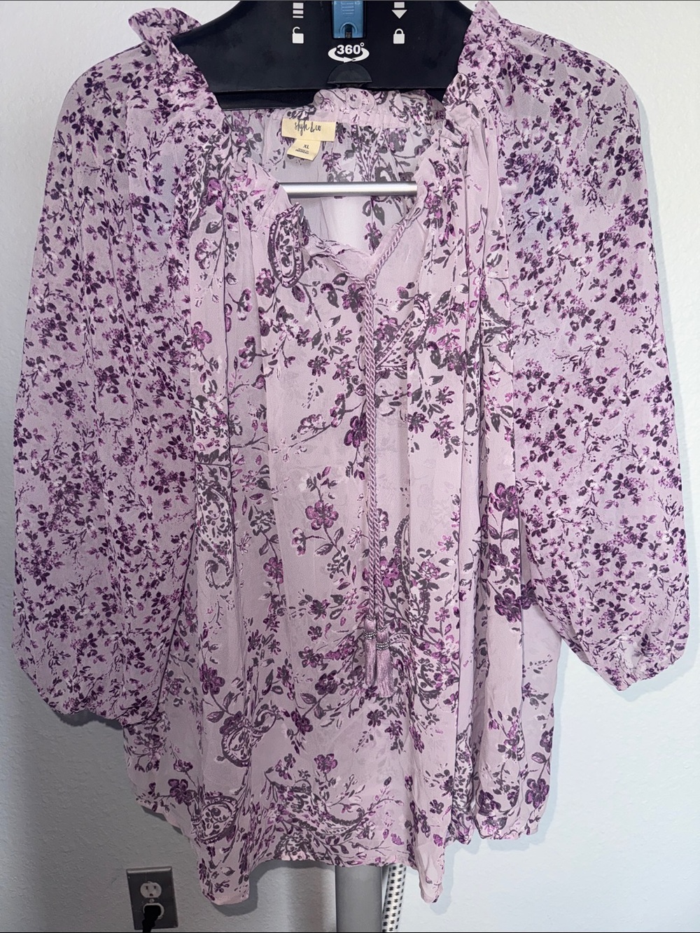 Style & Co. Lavender Floral Boho Tie-Neck Blouse